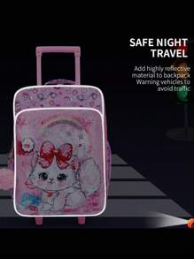 BLING BABIES Girs Wheeled Suitcase, 18 Inch Double-Sided Pink Cartoon Cat Sequins Design, Carry-On Suitcase, Nighttime Reflective. - one-size - View 9