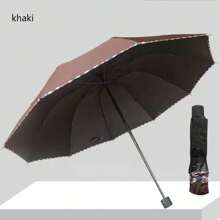 1把10骨黑色雨伞，两用折叠伞，格子饰边，促销印花雨伞