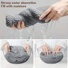 1pc Oversized Hair Drying Towel Wrap With Elastic Band - Grey - View 7