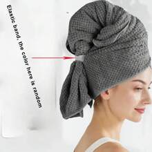 1pc Oversized Hair Drying Towel Wrap With Elastic Band - Grey - View 3