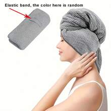 1pc Oversized Hair Drying Towel Wrap With Elastic Band - Grey - View 6