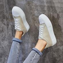 Canvas Sneaker With Chunky Sole And Classic Details - Beige - View 2
