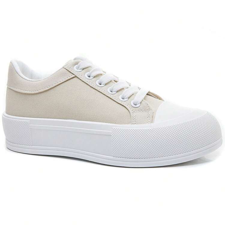Canvas Sneaker With Chunky Sole And Classic Details - Beige - View 3
