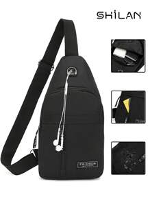 迷你胸包男士时尚牛津布背包韩版休闲防水单肩斜挎包男士度假礼物旅行圣诞钱包节日感恩节冬季多功能户外便携时尚休闲学生徒步旅行单肩包储物包腰包腰包邮差包骑行包腰包趣味礼物男士胸包男士侧包挎包皮包流浪包臀包 - 黑色 - 查看 1