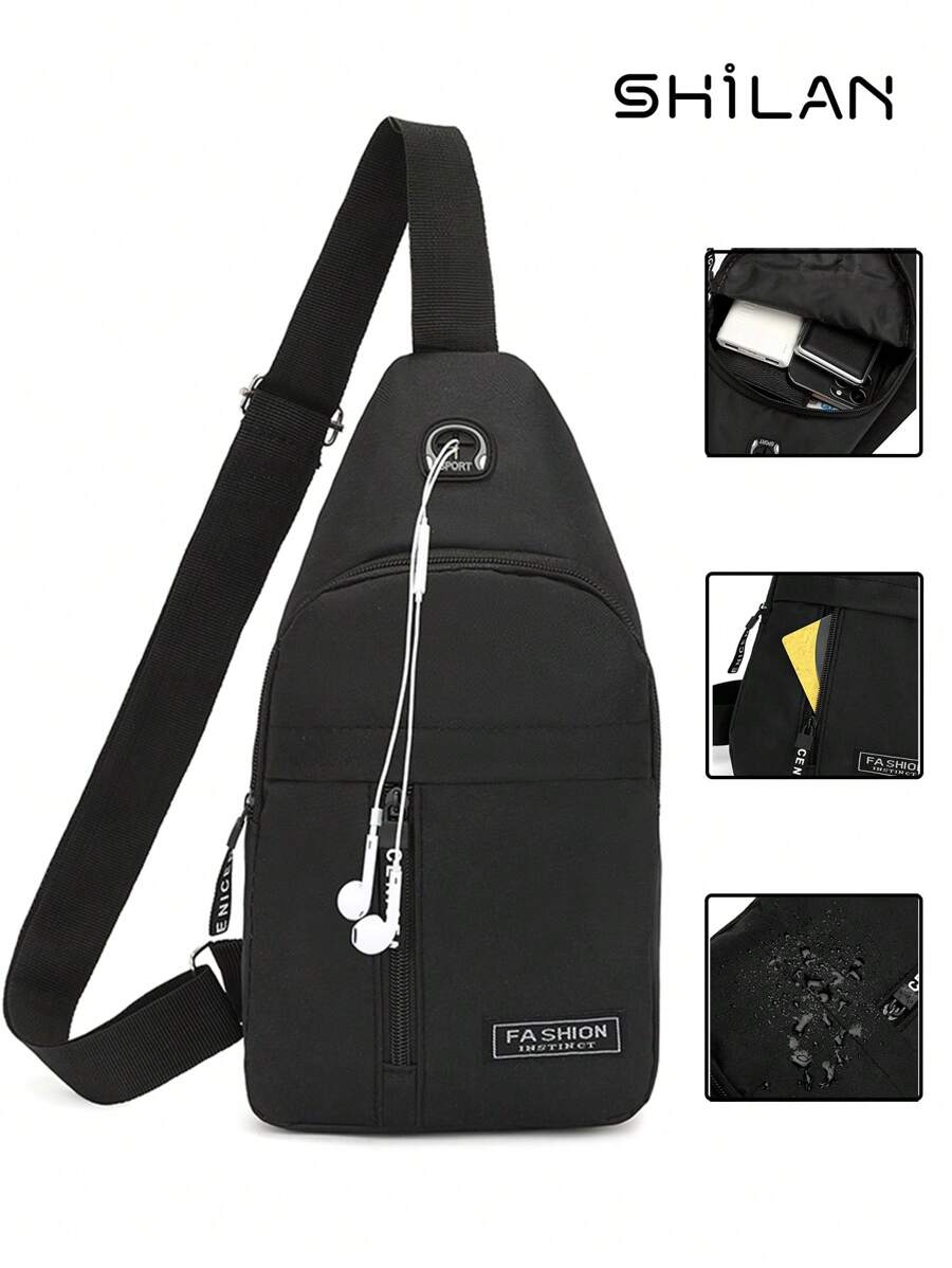 迷你胸包男士时尚牛津布背包韩版休闲防水单肩斜挎包男士度假礼物旅行圣诞钱包节日感恩节冬季多功能户外便携时尚休闲学生徒步旅行单肩包储物包腰包腰包邮差包骑行包腰包趣味礼物男士胸包男士侧包挎包皮包流浪包臀包 - 黑色 - 查看 1