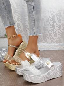 Sandalias con plataforma de perla de moda para mujer 2024