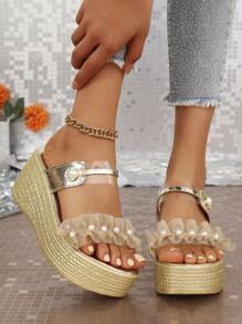 Sandalias con plataforma de perla de moda para mujer 2024