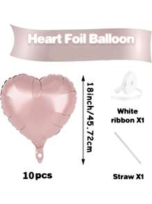 10pcs/Set 18inch Heart Shaped Foil Balloon In Gold, White, Red, Pink, Blue, Cream, Light Gold, Black - Perfect For Birthday Party, Wedding, Valentine's Day, Anniversary, Bridal Shower, New Year Party Decoration, Room Decor, Photo Props - Multicolor - View 18