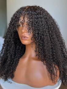 22 英寸卷发假发，带刘海，4x4 蕾丝闭合，女士真人发质假发，180% 密度，日常生活用卷曲假发，真人头发，已拔取婴儿头发，透明蕾丝，适合所有皮肤 - 黑色 - 查看 4