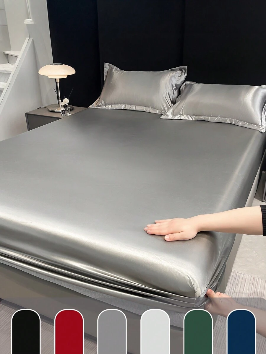 1pc Satin Fitted Sheet, Mattress Cover, Luxuriously Mattress Protector, Ultra Soft And Breathable Protector Cover, Fits King, Twin, Full, Queen Size Bed, With Deep Pocket, Silky Smooth, Anti-Wrinkle, Machine Washable