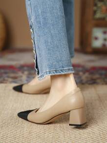 Giày cao gót mũi vuông thời trang nữ thanh lịch, đơn giản, phù hợp đi làm, đi tiệc và đi làm - Màu Khaki - Xem 3