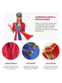 2pcs Ladies Toy Soldier Sexy Nutcracker Dress Red Blue Dress Christmas Fancy Dress Christmas Santa Nutcracker Dress Bells Themed Bust Fit And Flare Ladies Dress, For Party Design Christmas Dress - Dress - View 4