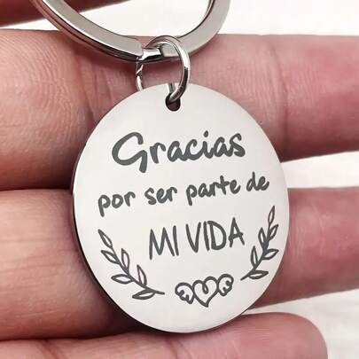 Llavero de acero inoxidable con la frase "Gracias" - Llavero con letras redondas - Español para mujeres - Decoración personalizada para el hogar, accesorios para el automóvil, colgante para bolso, accesorios escolares, góticos, Y2K, accesorios de Halloween, regalos para el Día del Maestro, regalos de Navidad, accesorios para bolsos, cordones con portaidentificaciones, accesorios para automóviles, regalos para madres, padres, graduación y maestros