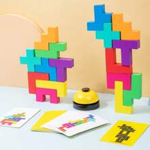 1PC Wooden 2-Player Construction Building Block Competitive Game Toy ,Wooden Colorful Balance Stacking Blocks Battle Game, Color Cognition And Hand Fine Motor Training Table Board Games, Party Game - Multicolor - View 4