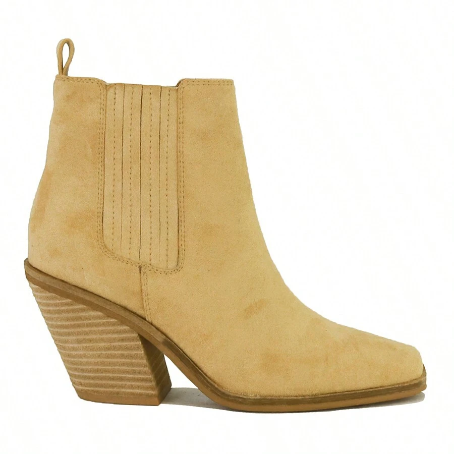 Western-Inspired Ankle Boot Chunky With Side Zipper - Be - Xem 1