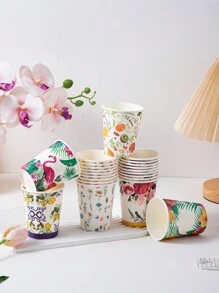 10 buc/20 buc/50 buc pahare de hartie de unica folosinta de 9 oz, serie cu animale si plante colorate, potrivite pentru petreceri de aniversare, intruniri de familie, picnicuri, decoratiuni pentru petreceri, mai multe culori Vanzare disponibila aleatoriu - Multicolor - Vizualizare 6