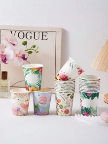 10 buc/20 buc/50 buc pahare de hartie de unica folosinta de 9 oz, serie cu animale si plante colorate, potrivite pentru petreceri de aniversare, intruniri de familie, picnicuri, decoratiuni pentru petreceri, mai multe culori Vanzare disponibila aleatoriu - Multicolor - Vizualizare 4