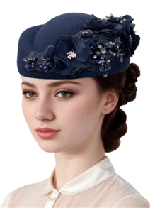 1 件时尚毡头巾帽,女士药盒帽,德比帽,迷人帽子,带花朵装饰,优雅女士茶会帽,复古贝雷帽,饰有水钻,时尚软呢帽,适用于角色扮演服装配饰,适用于婚礼派对女士礼物 2024 新款。 - 彩色 - 查看 9