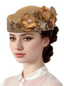 1 件时尚毡头巾帽,女士药盒帽,德比帽,迷人帽子,带花朵装饰,优雅女士茶会帽,复古贝雷帽,饰有水钻,时尚软呢帽,适用于角色扮演服装配饰,适用于婚礼派对女士礼物 2024 新款。 - 彩色 - 查看 11