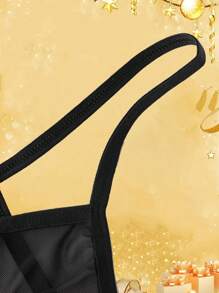 Custom Men Black Net Trim Thong Underwear, Personalized Face ID Print Sexy Breathable Lingerie, Intimate Valentine's Day Gift