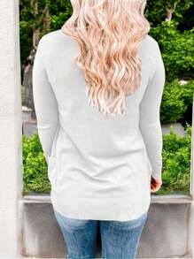 Fashion Cardigan Sweater With Pockets - 白色 - 查看 2