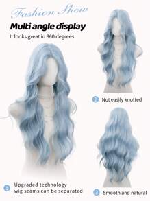 alicegarden 1 合成耐热、波浪假发蓝色假发，30 英寸长，由纤维制成，适合日常使用，自然逼真的假发（不包括配件） - 淺藍色 - 查看 6