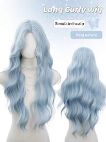 alicegarden 1 合成耐热、波浪假发蓝色假发，30 英寸长，由纤维制成，适合日常使用，自然逼真的假发（不包括配件） - 淺藍色 - 查看 2