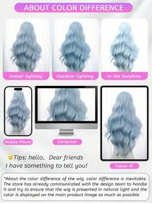 alicegarden 1 合成耐热、波浪假发蓝色假发，30 英寸长，由纤维制成，适合日常使用，自然逼真的假发（不包括配件） - 淺藍色 - 查看 10