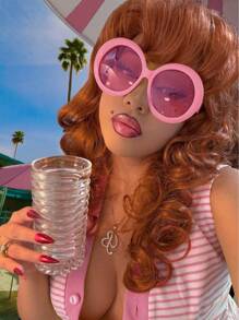 1pc Oversized Round Frame Fashion Glasses, Candy Color, Personalized And Versatile, Y2K Fashion Women's Glasses Beach Accessories For Women Glasses Shades Basics Fall Winter Women Outfits Clothes Business Casual Gifts - 彩色 - 查看 3