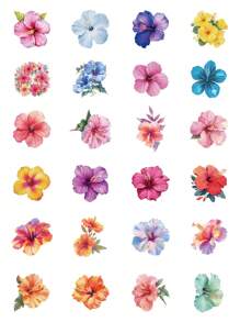 50/100 Stück Hibiskus Blumen Aufkleber, Frühlings-Blumen-Kunst Vinyl wasserfeste Aufkleber für Wasserflaschen, Laptops, süße Geschenke für Freunde, Partygeschenke, schöne Aufkleber für Kinder Erwachsene Jugendliche, Schulanfang