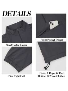 Men's Casual Quarter Zip Pullover Sport Lightweight Jacket Hiking Golf Men Standing Tie Pocket - 灰色 - 查看 7