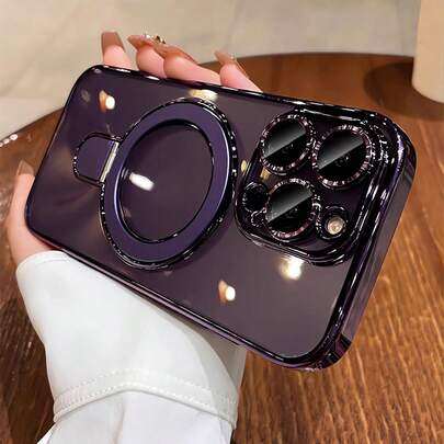 1 ốp lưng điện thoại chống sốc bằng silicon TPU trong suốt mạ điện từ tính với chân đế trượt bằng kim loại/Ốp lưng chống sốc, chất liệu TPU, tương thích với iPhone 15 Pro Max/16 Pro Max/16 Pro/11/12/13/14 Pro Max/14 Pro/13 Pro Max/16, 17, 17 Pro, 17 Pro Max/S24/S24 Ultra/S25/S25 Ultra, hỗ trợ sạc không dây từ tính. Quà tặng kèm lò xo sạc.