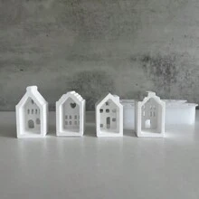 4 件套新款欧式房屋硅胶模具，小尺寸氛围装饰灯房石膏树脂模具 - 白色 - 查看 5