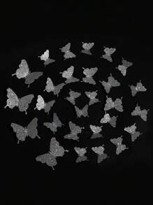 96pcs/48pcs Glitter Silver 3D Butterfly Wall Sticker, Stickers, Wall Decal, Vinyl Decal For Home Decorations, Spring Decoration Items Refresh Your Home, Rama Decoration Stickers - Silver - View 8