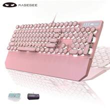 Bàn phím cơ chơi game MageGee Typewriter, Phím tròn Retro Punk, Bàn phím có dây có đèn nền LED màu trắng, có thể tháo rời để kê tay khi chơi game và làm việc, dành cho máy tính xách tay Windows - Công tắc màu xanh lam - Nhiều màu - Xem 9