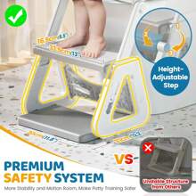 2-IN-1 Potty Training Toilet Seat With Step Stool For Toddler, Stability Training Potty Seat For Kids Boys Girls With Splash Guard And Anti-Slip Pad, Adjustable Ladder & Potty Seat Height, Grey - Màu Xám nhạt - Xem 2