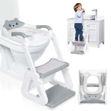 2-IN-1 Potty Training Toilet Seat With Step Stool For Toddler, Stability Training Potty Seat For Kids Boys Girls With Splash Guard And Anti-Slip Pad, Adjustable Ladder & Potty Seat Height, Grey - Màu Xám nhạt - Xem 1