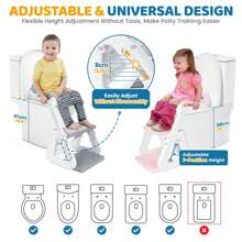 2-IN-1 Potty Training Toilet Seat With Step Stool For Toddler, Stability Training Potty Seat For Kids Boys Girls With Splash Guard And Anti-Slip Pad, Adjustable Ladder & Potty Seat Height, Grey - Màu Xám nhạt - Xem 3