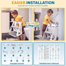 2-IN-1 Potty Training Toilet Seat With Step Stool For Toddler, Stability Training Potty Seat For Kids Boys Girls With Splash Guard And Anti-Slip Pad, Adjustable Ladder & Potty Seat Height, Grey - Màu Xám nhạt - Xem 6