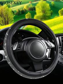 1 件装真皮方向盘套，带闪亮水晶钻，适合 SUV、轿车、汽车、卡车，通用 14.5-15 英寸水晶闪光女士 - 均碼 - 查看 12