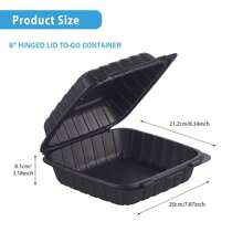 150 Pack 8x8", Single Compartment Disposable Takeaway Box Containers, Heavy Duty To-Go Disposable Lunch Box, Plastic Flip Top Takeaway Food Trays, Microwavable, Cut Resistant, Stable Hinged Lid, Black - 黑色-8*8in - 查看 2