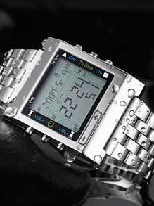 Reloj digital LED TVG para hombres, reloj de cuarzo deportivo, impermeable, de acero inoxidable plateado, con alarma, reloj de pulsera para hombres, regalo, regalo de San Valentín