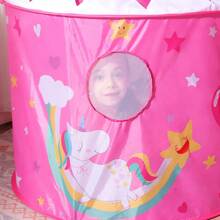 SONGMICS Parque Infantil Pop-up, 3 en 1, Tienda para Niños, Tema de Unicornio, Idea de Regalo, Fiesta de Cumpleaños, Rosa