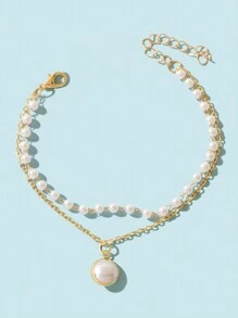 Faux Pearl Decor Layered Anklet