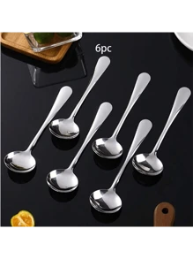 6件装不锈钢短柄银勺加厚莲藕粉勺适用于莲藕粉、蛋糕、甜点、西瓜和搅拌咖啡，适合家庭、餐厅和学校使用 - 銀色 - 查看 1