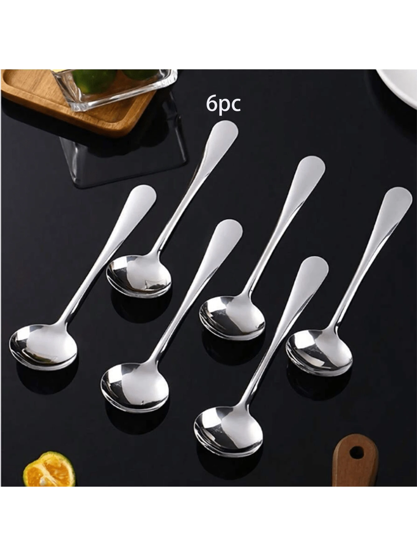 6件装不锈钢短柄银勺加厚莲藕粉勺适用于莲藕粉、蛋糕、甜点、西瓜和搅拌咖啡，适合家庭、餐厅和学校使用 - 銀色 - 查看 1