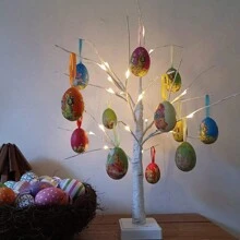 6 piezas Huevos colgantes de Pascua con puntos - Huevo de Pascua envuelto en tela - Adornos colgantes para el árbol de Pascua para fiesta, primavera, decoración del hogar y el jardín, entrega al azar - Multicolor - Ver 4