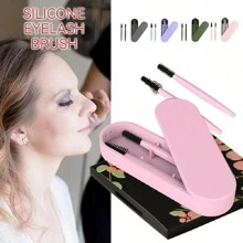 Kit de cepillo y peine de pestañas de silicona reutilizable, herramienta de extensión de pestañas profesional de maquillaje con estuche portátil, cepillo de cejas, cepillo de sombra de ojos, spoolie, cepillo spoolie