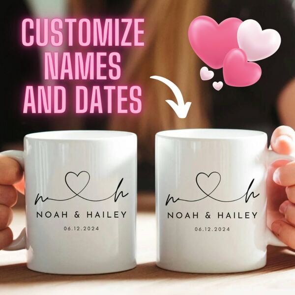 Personalized "Mr. And Mrs." Coffee Mugs, 11oz And 15oz, Ideal Gifts For Christmas, Valentine's Day, New Year, Anniversaries, Weddings, Housewarmings, Birthdays, Graduations And Other Occasions, Elegant And Romantic