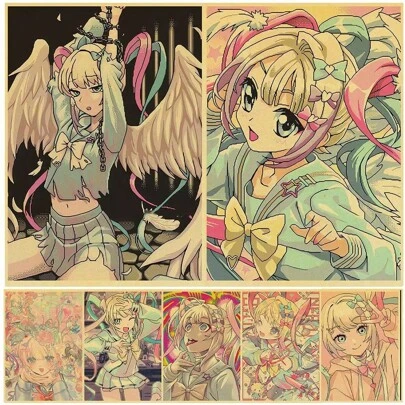 1/3张墙贴艺术海报可选框动漫穷女孩过度游戏海报复古帆布艺术家居装饰墙贴客厅海报无框